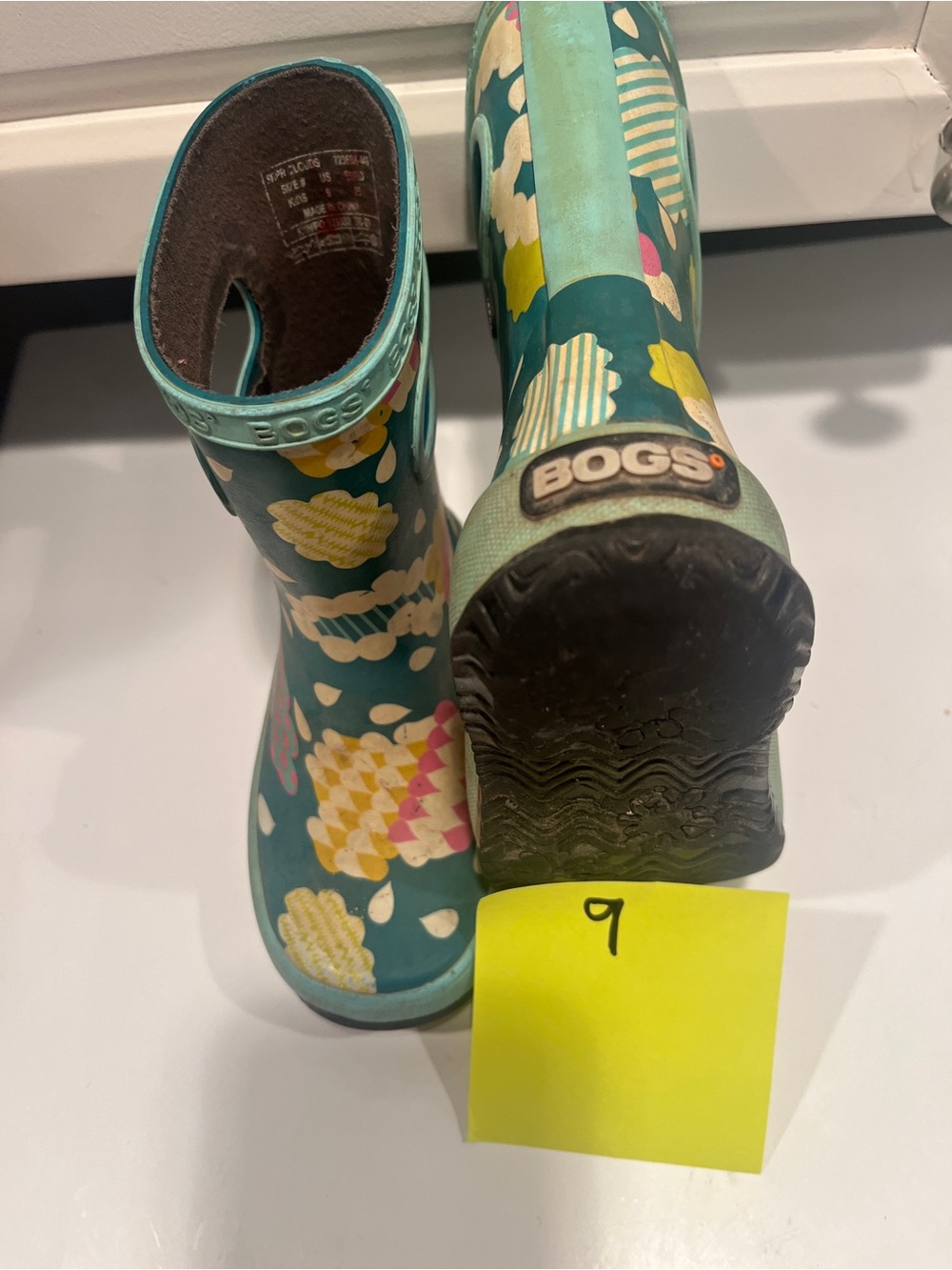 Bogs Kids Teal Floral Print Rain Boots